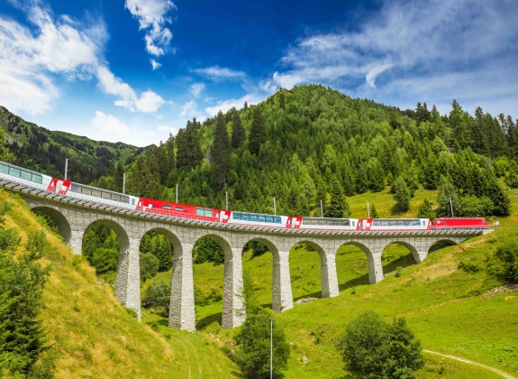 The Glacier Express travels over Landwasser viaduct