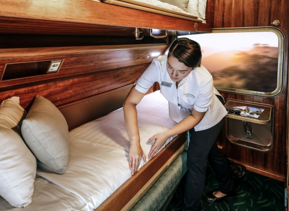 Gold twin cabin accommodation onboard the Ghan and Indian Pacific trains