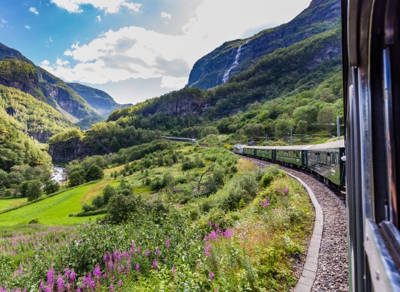 View from the most beautiful train journey Flamsbana between Flam and Myrdal in Aurland in Western Norway