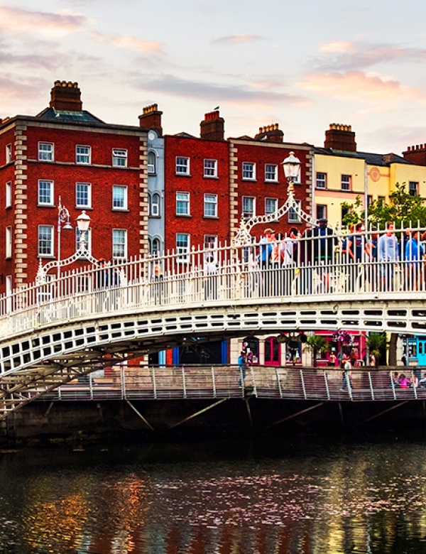 Dublin, Ireland city view by a bridge