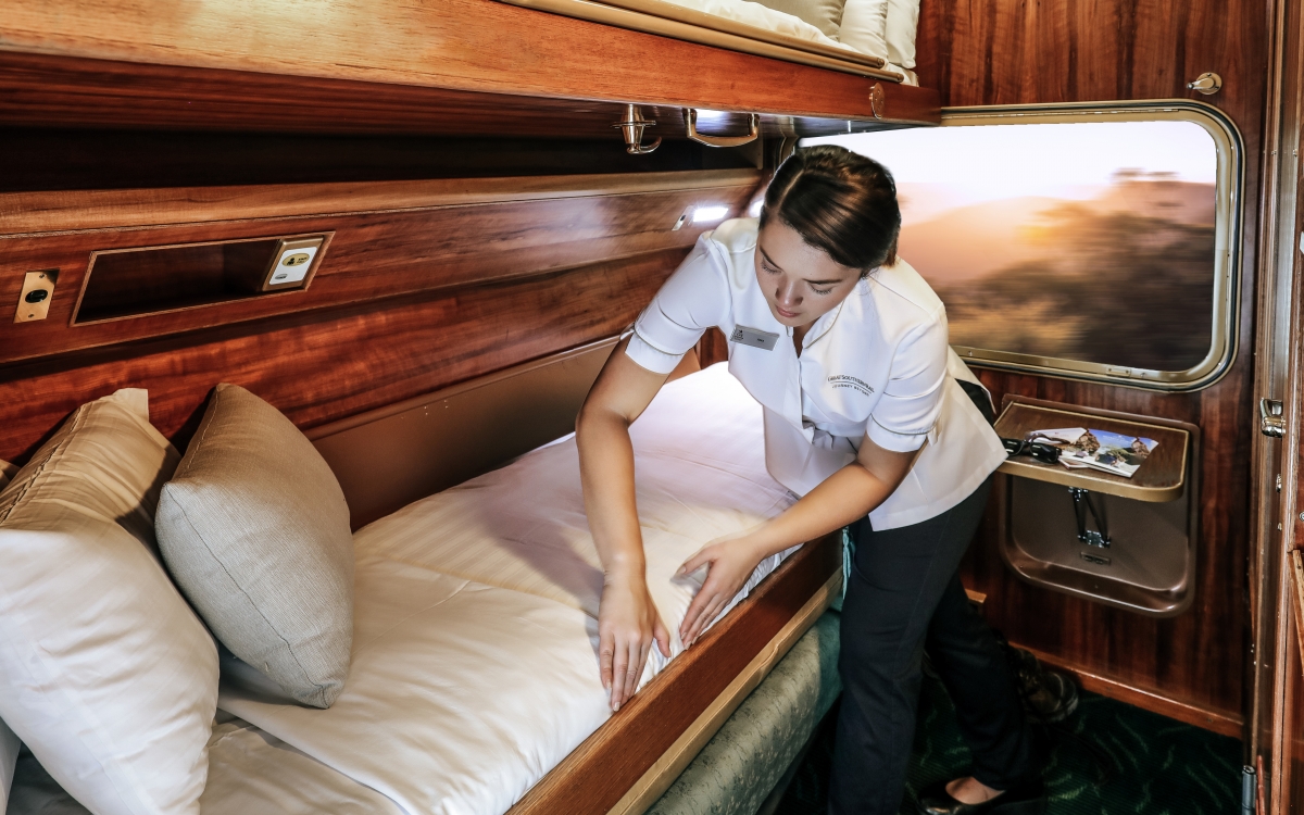 Gold twin cabin accommodation onboard the Ghan and Indian Pacific trains