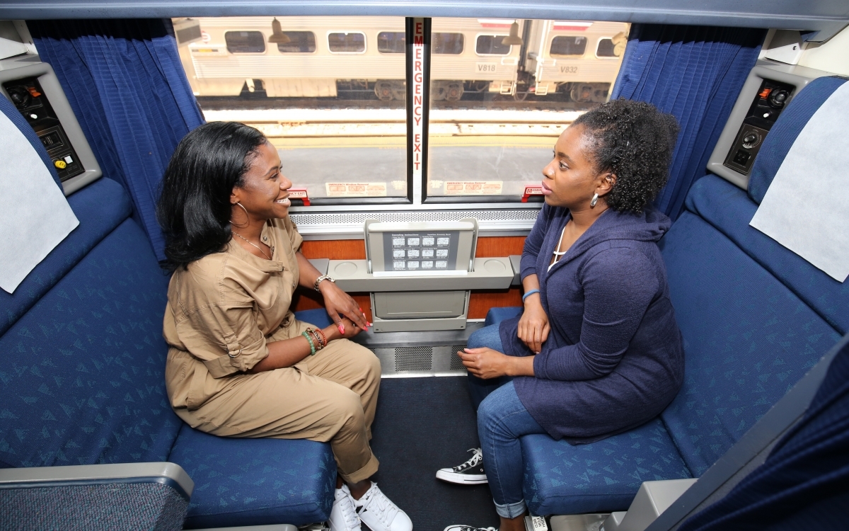 Amtrak Roomette by day with friends sitting