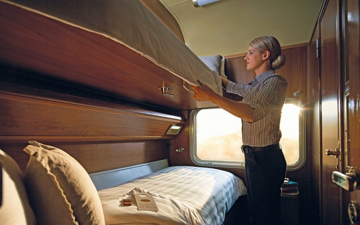 ghan sleeper train gold service sleeping room turndown
