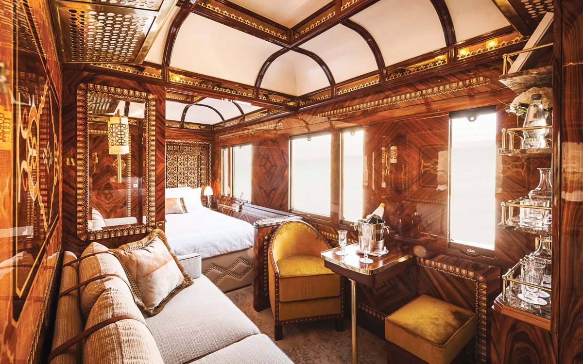 inside view of the Istanbul, grand suite cabin onboard the VSOE