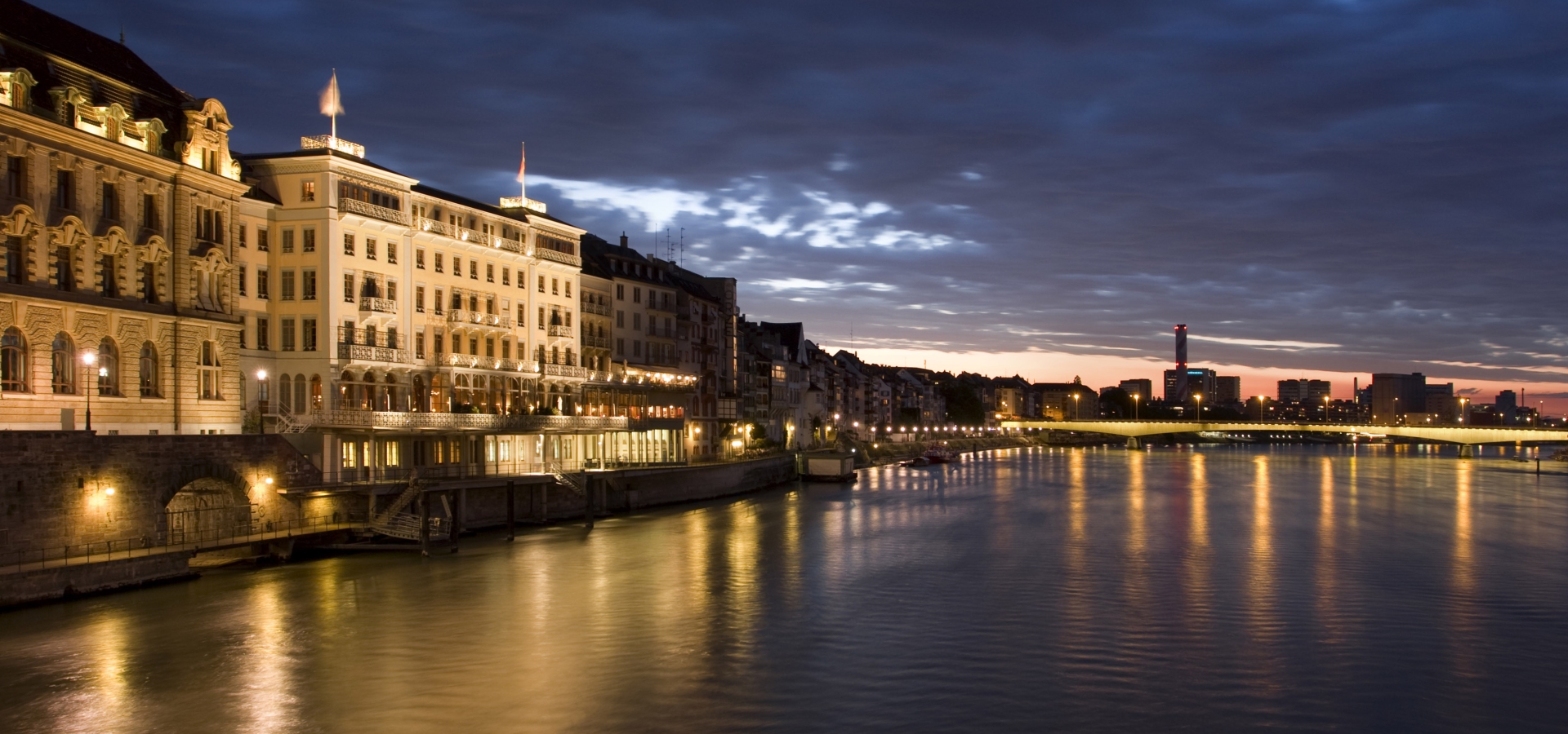 Basel, Switzerland view of river in dusk time
