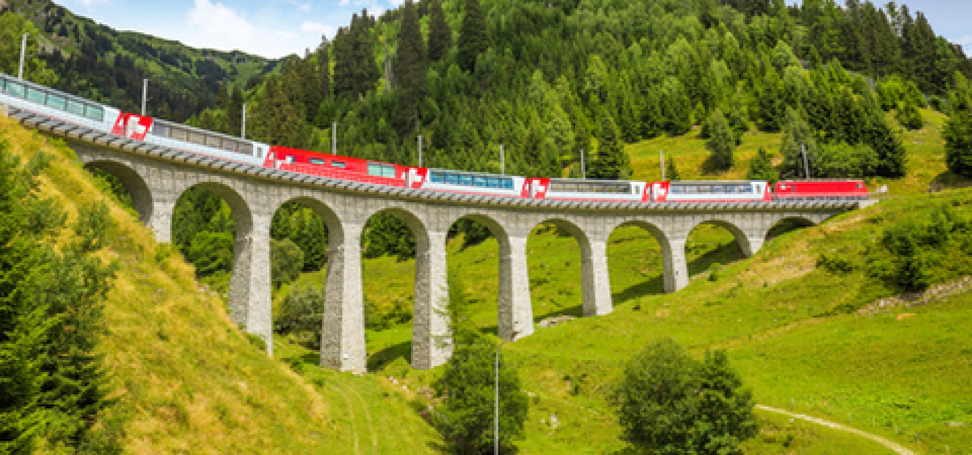 The Glacier Express travels over a viaduct