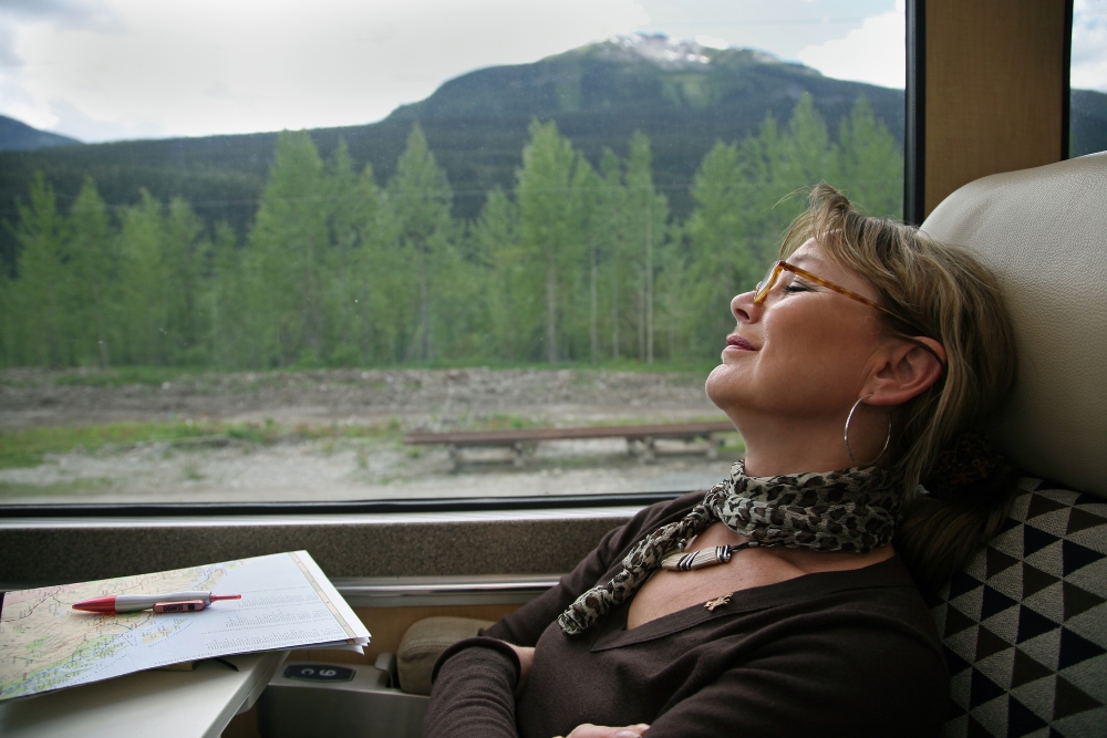 Traveller relaxing on via rail